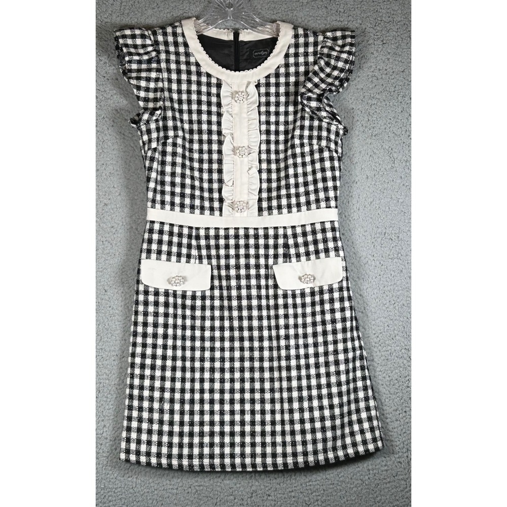 Evelyn Mini Dress Women 4 Black Gingham Tweed Pearl Button Evelyn Coquette Girly